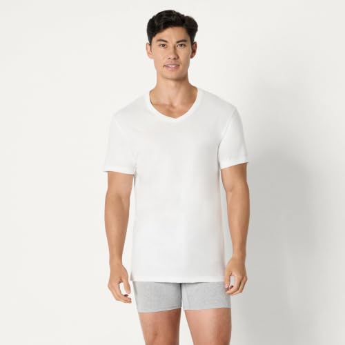 Image of Amazon Essentials Men's Slim Fit V-Neck Undershirt, Breathable Cotton, Pack of 6