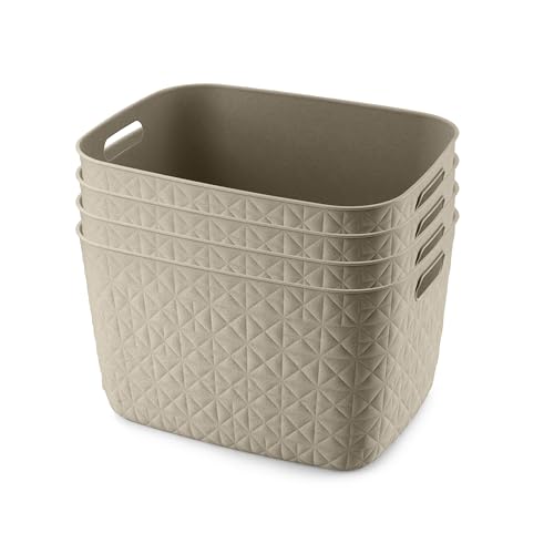 CURVER Softex 4x 19L Storage Baskets, 100 percent Recycled Material, Lightweight, For Bathroom, Living Room, Kitchen, Chalk White