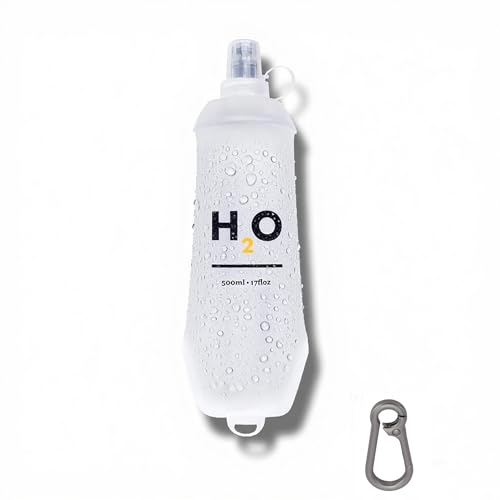 HECHZSO Collapsible TPU Soft Flask 500ml Leakproof Hydration Bottle with High-Flow Bite Valve for Hydration Vest Running, Hiking, Cycling & Climbing, Lightweight Foldable Water Bottle (1pc 500ml17oz)