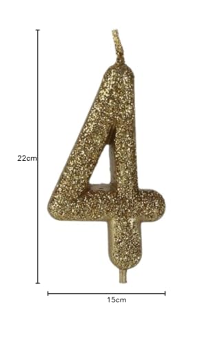 Image of Wanna Party Number 4 Glitter Gold Candle for Birthday Decoration Items /Cake Toppers /Cake Decorations (Pack of 2)