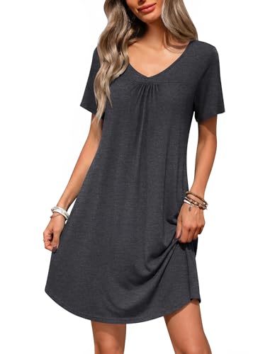 Ekouaer Nightgowns for Women Bamboo Viscose Sleep Shirts V Neck Night Gowns