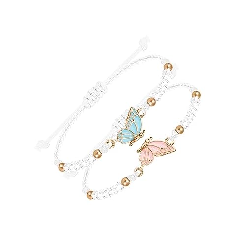 MJartoria BFF Bracelets for 2-Butterfly Matching Bracelets Adjustable Strand Best Friends Bracelet Handmade Charm Friendship Bracelets Jewelry Gifts for Women Couples (White-Gold) Cover