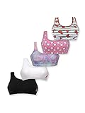 DChica Girls Cotton Sports Bra | Double Front Layer Training Bra for Teenagers | Printed and Solid Broad Strap Beginner Bra - Pack of 5, X-Small Size
