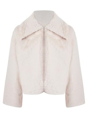 Kids Girls Faux Fur Bolero Coat Turn Down Collar Long Sleeve Cardigan Crop Top Coat Casual Thermal Outerwear