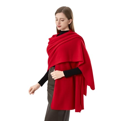 Image of HOPETLA Cashmere Wrap Warm Soft Knitted Scarf Stole for Women Airplane Travel Blanket Shawl 87x28 in Extra Large Pashmina (Red)