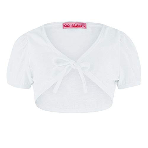LOTMART Rageit Niña Corta Niños Corbata Up Delantero Bolero Manga Top Manga Japonesa - Blanco, 9-10 Años