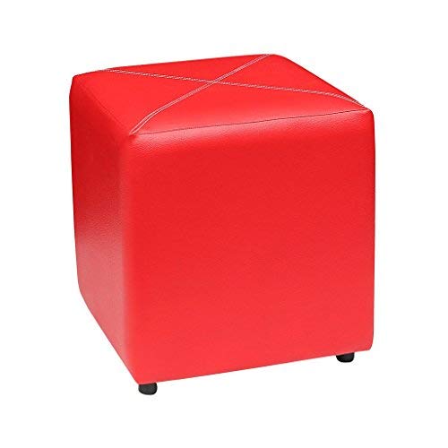 Columbus First Furniture Aspen 30133 Ottoman for Living Room Bedroom Upholstered Foam Cushioned Sitting Frame in Wood Faux Leather Square pouffe Stool-17 Inch Height-1 Unit Red 1