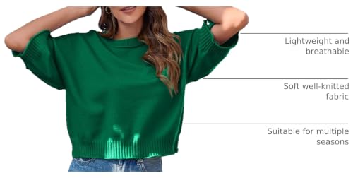 Image of Women's Short Sleeve Cropped Sweaters 2025 Summer Oversized Loose Fit Drop Shoulder Casual Sweater Tops