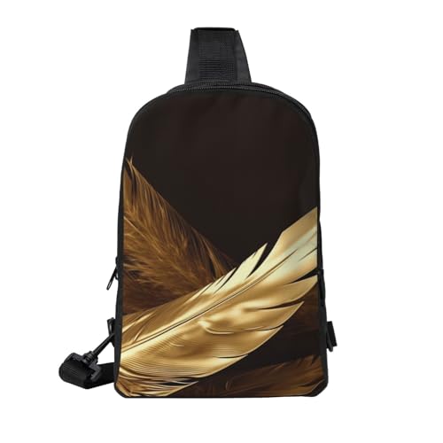 Golden Feathers Printed Chest Bag Dual Pocket Diagonally Chest Messenger Bag2