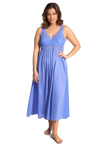 Image of Exquisite Form Women's 70807 Nylon Tricot Sleeveless Long Nightgown with Floral Lace