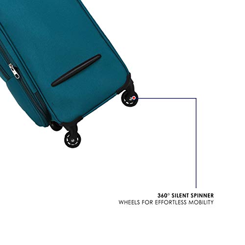 Image of Verage Oslo 69 Cms Teal Medium Check-in Trolley 4 Wheels Soft Suitcase Spinner Luggage