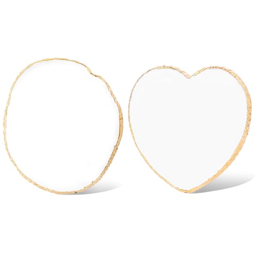 Classicseali 2pcs Nail Pallete,Nail Art Palette with Gold Edge,Nails Polish Mixing Palettes,Polish Holder for Nails Design, White (Heart-Shaped & Round)