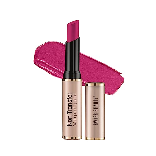 Image of Swiss Beauty Non-Transfer Waterproof Lipstick with Jojoba Seed Oil | Matte Finish | Long-Lasting | Highly Pigmented | Shade- Fuchsia Pink, 3gm