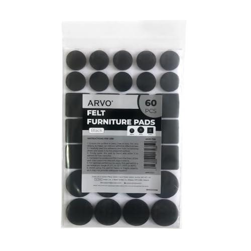 ARVO Furniture Pads Floor Protectors - 60 Pcs Felt Furniture Pads, Felt Pads for Furniture Feet, Non-Slip Anti-Scratch for Hardwood Floors, Chair Legs - Black