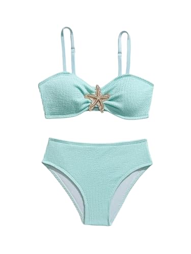Image of RoseSeek Girl's 2 Piece Padded Bathing Suit Wireless Starfish Swimsuit Spaghetti Strap Vacation Beachwear Set