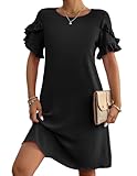 HOTOUCH Womens Black Mini Dress Elegant Short Sleeve A-Line Mini Dress Holiday Dress Round Neck Shift Dress with Pockets,XX-Large