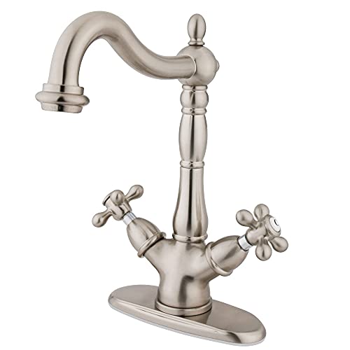 Kingston Brass KS1498AX Heritage 4 Plate Vessel Sink Faucet without Pop-Up Rod, 6-1/2, Brushed Nickel