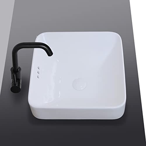 Sounor Sn2173 Square 16.5-Inch Drop-In Bathroom Vessel Sink Semi-Recessed Vanity Counter Basin,White thumb #1