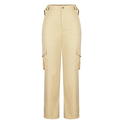 Women Cargo Pants Y2K Teen Girls Parachute Pants High Waist Straight Wide Leg Baggy Pants Jeans Trousers with Pockets4