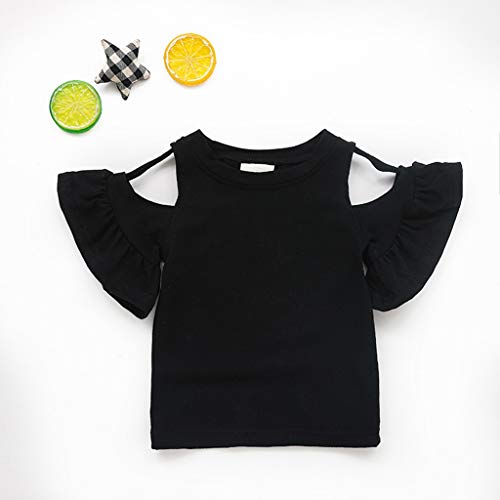 AnFeng Baby Kids Girl Ruffle Sleeve Off Shoulder Solid Color Cotton Tops Blouse Girl Clothes Size 7-8 (Black, 2-3 Years)2