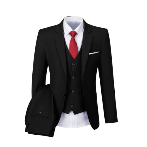 Men's 3-Piece Classic Suit Slim Fit Blazer Vest Pants Solid Color for Weddings Business