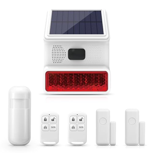 Alarm System with Outdoor Solar Siren, 433MHz Wireless Siren for Home Security, System with Motion Sensor, Door Sensor, Remote Control (Connectable to Clouree Alarm Hosts or Directly to Sensors)