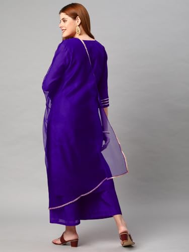 Image of GoSriKi Women's Cotton Blend Solid Straight Kurta with Palazzos & Dupatta (DHARAN)