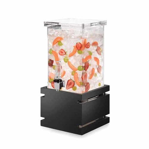 Rosseto LD122 Acrylic Square Beverage Dispenser with Black Gloss Bamboo Base, 1-Gallon Capacity, 7-1/4