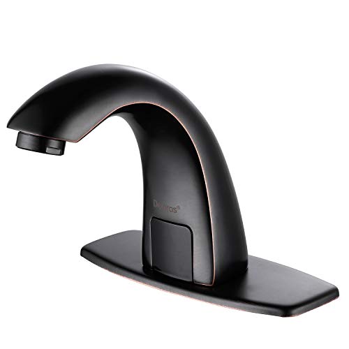 Derpras [Upgrading Version] Automatic Sensor Touchless Sink Faucet with Hole Cover Plate, Hands Free Bathroom Faucets with Hot & Cold Mixer Control, Matte Black