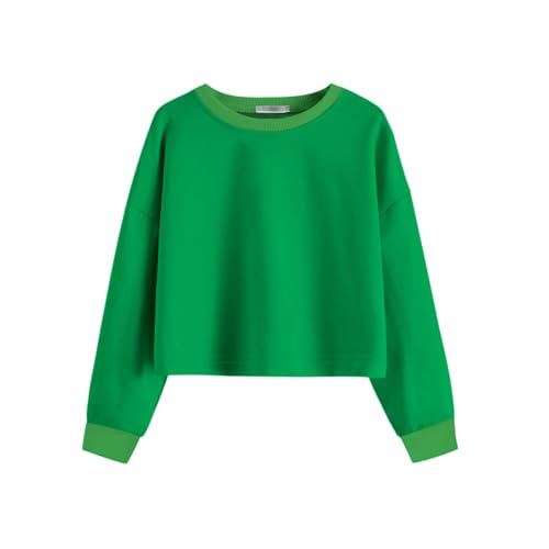 Arshiner Sudadera Corta de algodón de Manga Larga para niña de 5 a 14 años, Verde 160