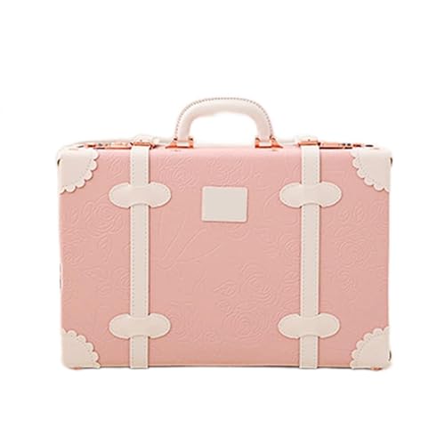 Luggage Travel Bag Rolling Luggage Sets,13" inch Women Retro Trolley Suitcase with Universal Wheels (Pink)