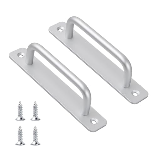 HoaaiGo 2 Piezas Tiradores de Puerta de Granero, Manija de Puerta de Sólido Corredera con Tornillos, Manetas Puertas de Aleación de Aluminio Interior con Placa Trasera (Plata)
