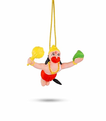 Image of Flying Lord Hanuman for Car Hanging Ornament | Handmade Decorative Car Hanging Accessory | Door Window Hanging Hanuman Ji Idol for Car Dashboard (Pack of 01)(Multicolor)
