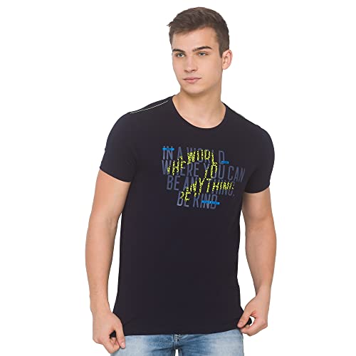 Image of Spykar Men's Cotton Blend Slim T-Shirts