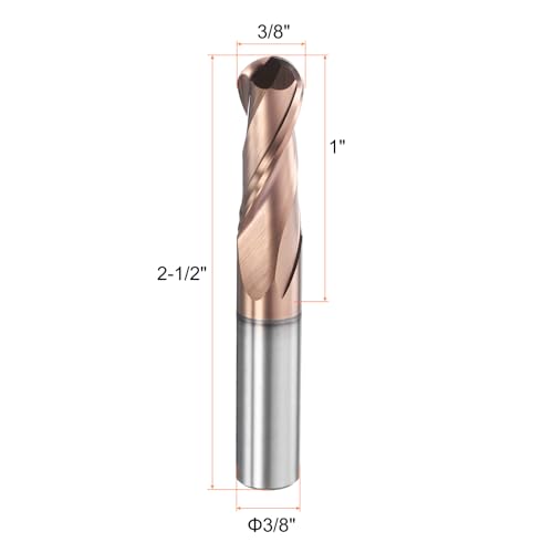 Image of HARFINGTON Ball Nose End Mill 2 Flute 3 /8 inch Diameter 3 /8 inch Shank Tungsten Carbide TiAlN Coated Spiral CNC Router Bits 1 inch Cutting Length Single End Ball for Carving Engraving Grinding