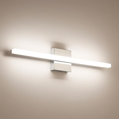 Image of Combuh Lights for Bathroom Vanity Fixtures Above Mirror Soft Shadow Free Wall Lamp, LED 14W 24 Inch Long Lamp Bars Chrome Natural White 4000K Restroom Lighting Lamparas Luces para Banos Sobre Espejo | 24 inch long, chrome, soft shadow free, linear, for power room, rustproof, 4000K natural white, lampara para bano, 1 pack