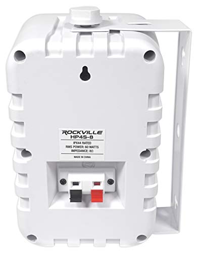 Image of Rockville HP4S-8 4-in 360W Peak / 120W RMS Outdoor /Indoor Speakers, 8 Ohm, IPX44 Weather-Resistant, Swivel Brackets, Removable Paintable Grills, for Patio and Boat Use, 4-piece