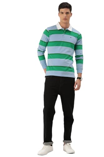 Image of Peter England Men Cotton Blend Striped Slim Fit Polo Shirt