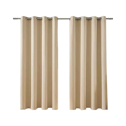 MilyaDE Set di 2 tende oscuranti con occhielli, per soggiorno, camera da letto, in poliestere, ad alta precisione, 100 x 130 cm (larghezza x altezza), beige