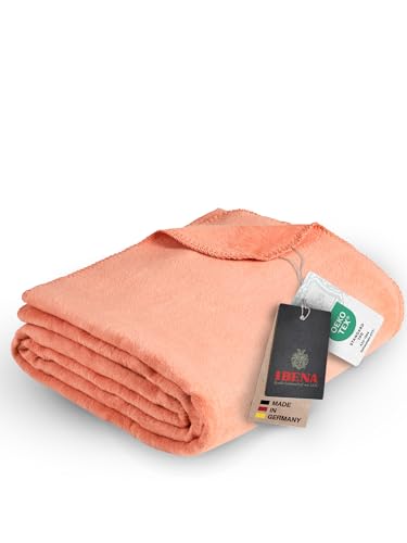 Ibena Malaga Bio Wolldecke 150x200 cm – 100prozent Baumwolle, Made in Germany, Baumwolldecke lachs