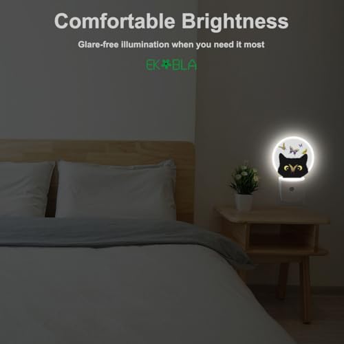 Image of EKOBLA Cat and Butterfly Night Light, Butterfly on Kitten Nose Cute Night Lights Plug Into Wall with Dusk to Dawn Sensor for Kids Room