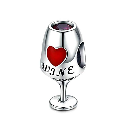 Original Authentic 925 Sterling Silver Charms Red Wine Glass Cup Dangle Letter Bead for Pandora Bracelet Charms (Red Wine Cup Charm)