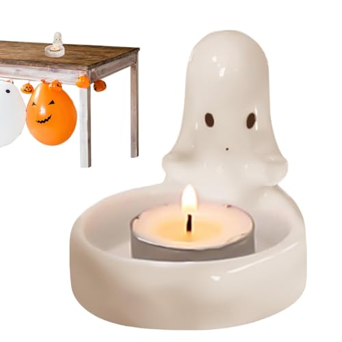 - Candelabro con forma de fantasma, candelabro fantasma | Soporte de vela para calentador de plato fantasma de dibujos animados de halloween de resina | Titular de vela de té Lindo, taza de