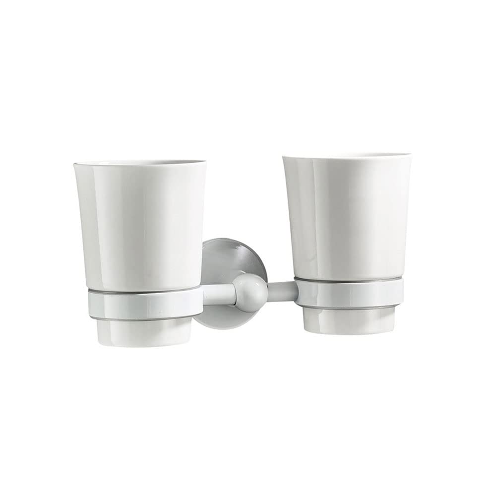 Bathroom Toothbrush Holder, Wall Mounted Double, Ceramic Tumbler with Frosted Cup Toothpaste Organizer Washroom Storage, Accessories