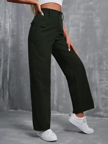 Image of TOPLOT Cotton Solid Multi-Pocket Cargo Pant for Women