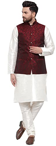Image of Maple Clothing Men's Nehru Jacket Brocade Indian Traditional Waistcoat Wedding Guest Outfit Vest