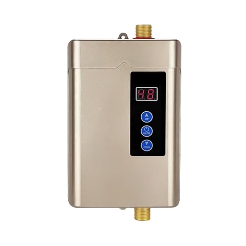 Termo Electrico, Calentador De Agua Eléctrico De 3800W, Calentador De Agua Caliente Instantáneo Sin Tanque, Caldera De Agua De Flujo De Ducha For Cocina Y Baño,Para cocina, baño, lavado.(Gold)