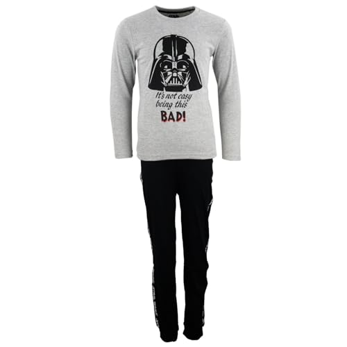 Star Wars Darth Vader Schlafanzug Jungen Pyjama Langarm 134–164 – Grau oder Weiß – Baumwolle – It's Not Easy Being This Bad!, Farbe: Grau,...