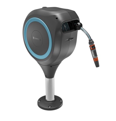 Gardena Terrassen-Schlauchbox RollUp M: Wetterfeste Box mit RollUp-Technologie und 20 m Schlauch, Bewässerung von mittelgroßen Gärten mit Terrasse, automatisches Aufrollen, türkis (18615-20)