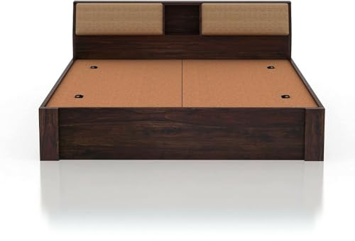 Image of FurnitureSheesham Mayor King Bed for Bedroom /Hotel /LivingRoom with Headboard /Box Storage Solid Wood King Box Bed | Finish Color - Walnut, DIY